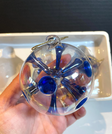 Vintage Hand Blown Clear and Blue Unique Christmas Ornaments