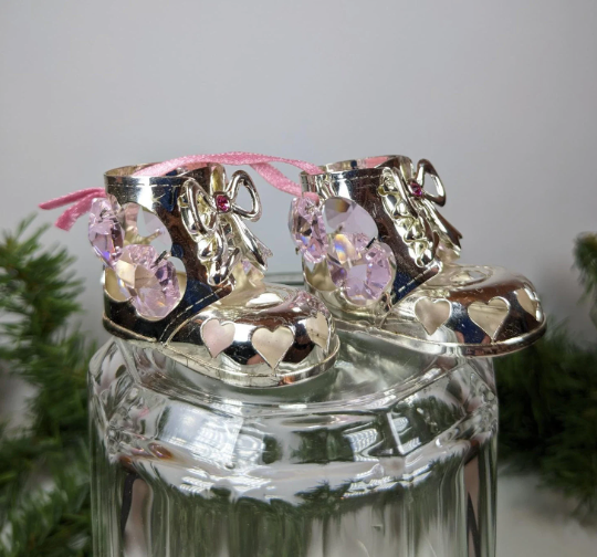 Vintage Swarovski Crystals Baby Girls Booties Christmas Ornament