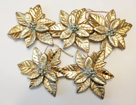 Vintage Large Gold Poinsettia Christmas Ornaments