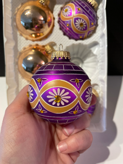 Vintage Purple and Gold Christmas Ornaments