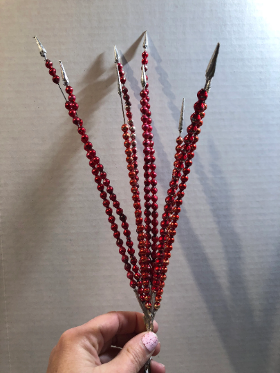 Vintage Red Glass Christmas Ornament Spray Picks