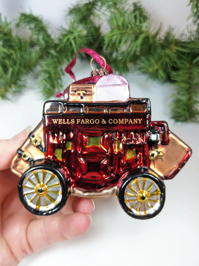 NIB Wells Fargo Blown Glass Stagecoach Christmas Ornament