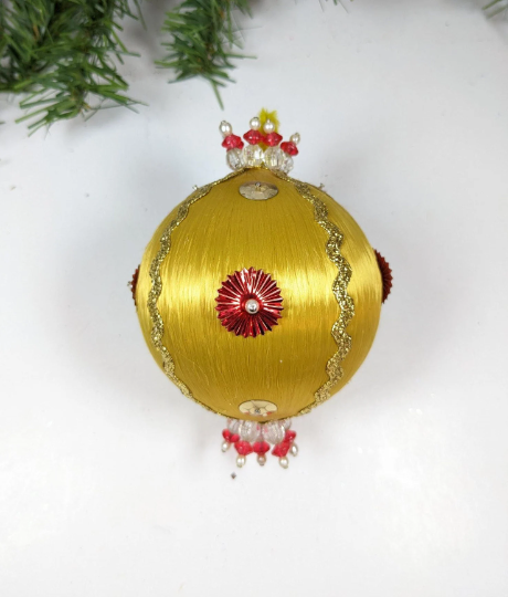 Vintage Beaded Pushpin Christmas Ornament