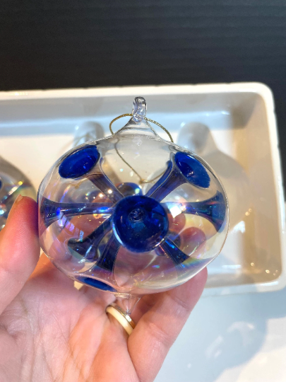 Vintage Hand Blown Clear and Blue Unique Christmas Ornaments