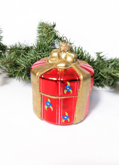 Vintage Polonaise Red Wrapped Christmas Present Ornament