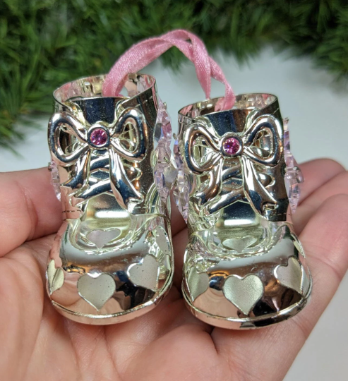 Vintage Swarovski Crystals Baby Girls Booties Christmas Ornament