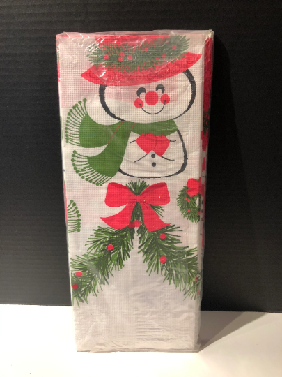 Vintage Hallmark Textured Paper Snowman Christmas Tablecloth