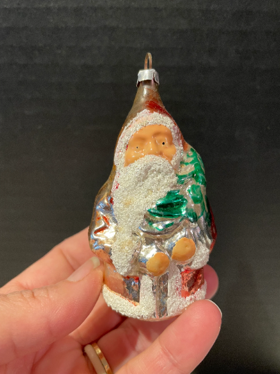 Vintage Hand-Blown Glass Santa Christmas Ornament