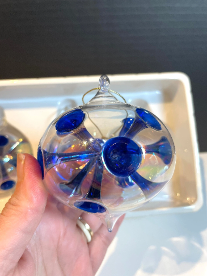 Vintage Hand Blown Clear and Blue Unique Christmas Ornaments