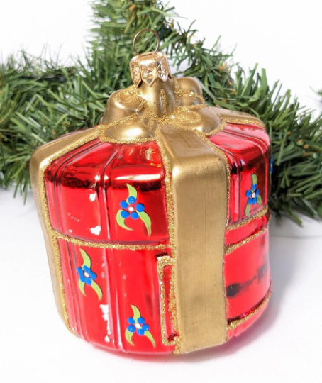 Vintage Polonaise Red Wrapped Christmas Present Ornament