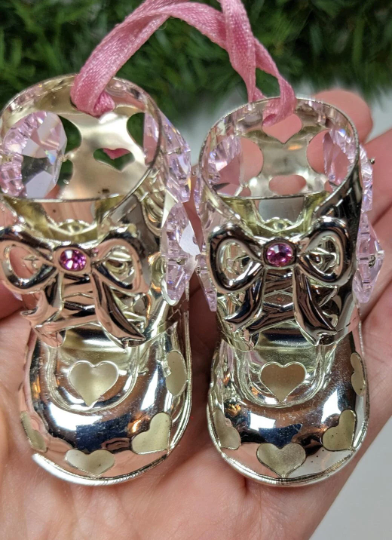 Vintage Swarovski Crystals Baby Girls Booties Christmas Ornament