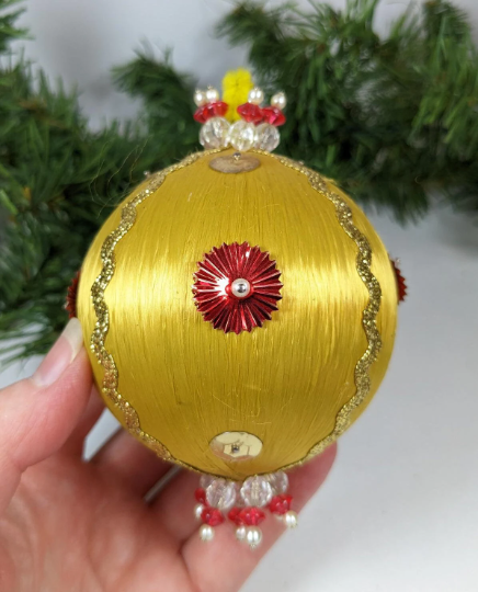 Vintage Beaded Pushpin Christmas Ornament