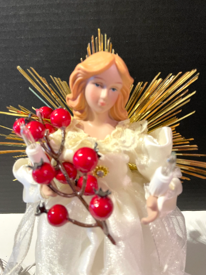 Vintaged Lighted Angel Christmas Tree Topper