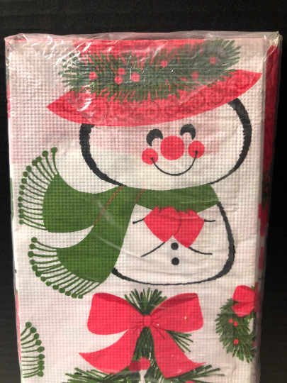 Vintage Hallmark Textured Paper Snowman Christmas Tablecloth