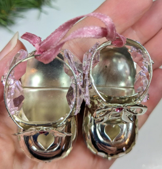 Vintage Swarovski Crystals Baby Girls Booties Christmas Ornament