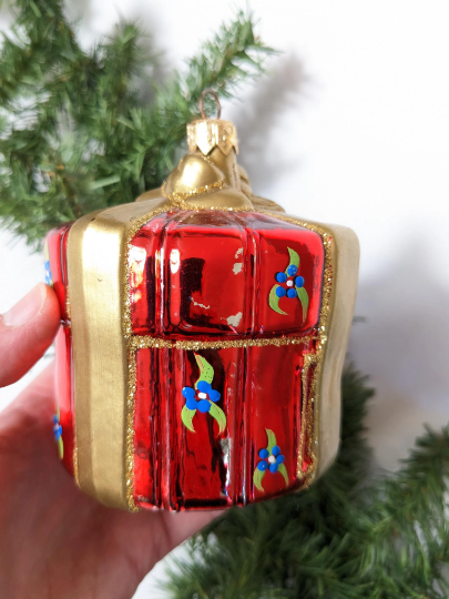 Vintage Polonaise Red Wrapped Christmas Present Ornament