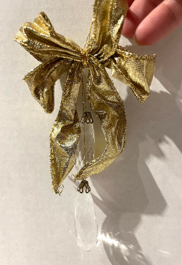 Set of 3 Gold Wired Ribbon and Faux Crystal Christmas Ornaments