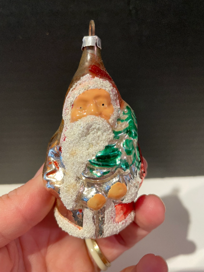 Vintage Hand-Blown Glass Santa Christmas Ornament