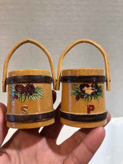 Vintage Wooden Bucket Salt and Pepper Shakers