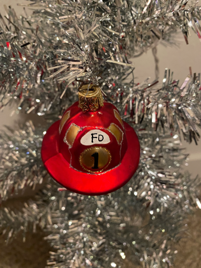 Fireman's Helmet Firefighter Red Hat Blown Glass tree Ornament by Retired Old World Christmas