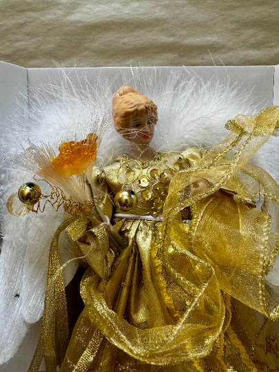 10" Fiber Optic Golden Angel Tree Topper