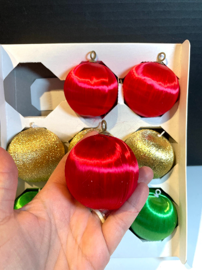 Red, Green, and Gold Satin Christmas Ornaments