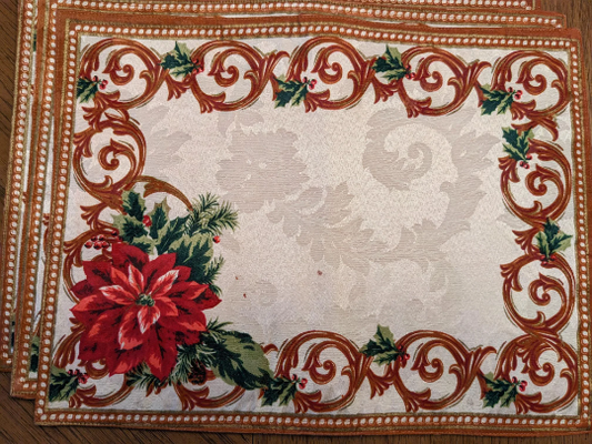 Vintage Lenox Holly and Poinsettia Christmas Placemats