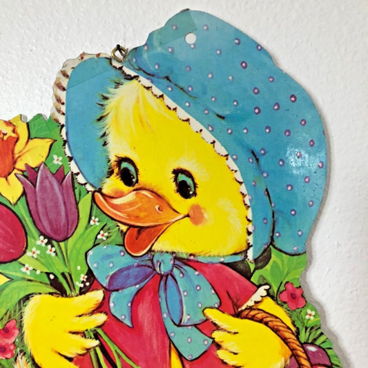 Vintage 1960s Wooden Die Cut Easter Duck Wall Hanging