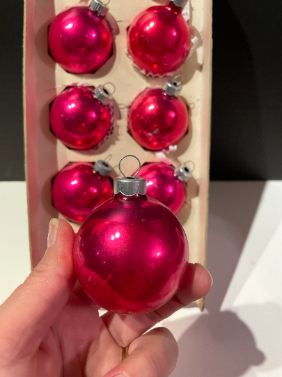 Vintage Hot Pink Shiny Brite Christmas Ornaments