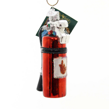 Fire Extinguisher Firefighter Old World Christmas Glass Ornament