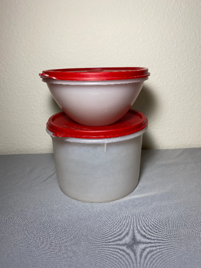 Vintage Tupperware Wonderlier Bowl Round Canisters with Red Lids