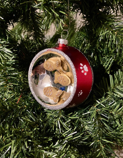 Cat Bowl with Fish Glass Christmas Ornament