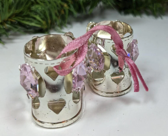 Vintage Swarovski Crystals Baby Girls Booties Christmas Ornament