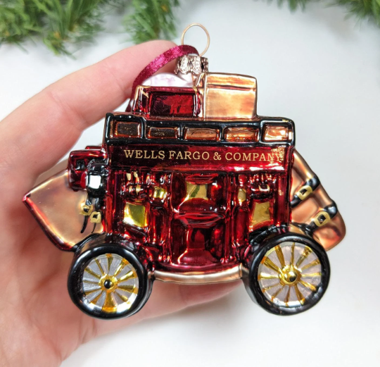 NIB Wells Fargo Blown Glass Stagecoach Christmas Ornament