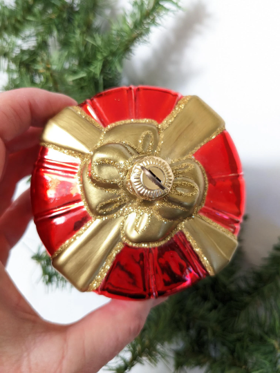 Vintage Polonaise Red Wrapped Christmas Present Ornament