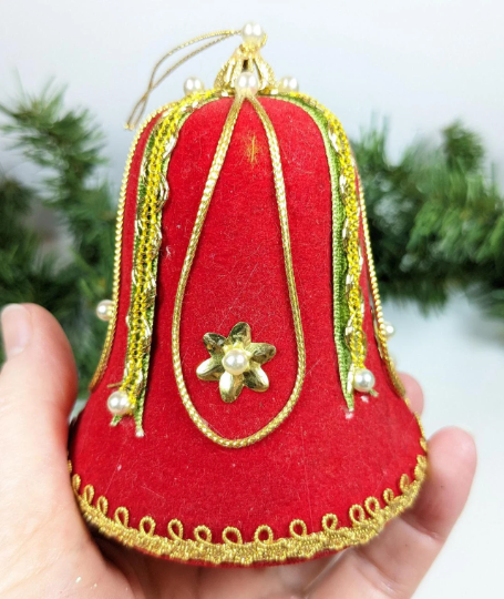 Vintage Bell Beaded Pushpin Christmas Ornament