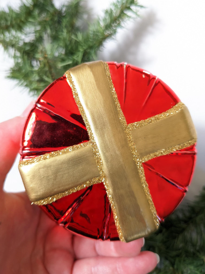 Vintage Polonaise Red Wrapped Christmas Present Ornament