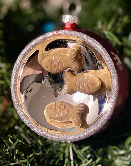 Cat Bowl with Fish Glass Christmas Ornament