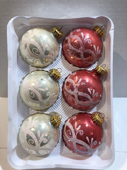 Vintage Krebs Pink and White Christmas Ornaments