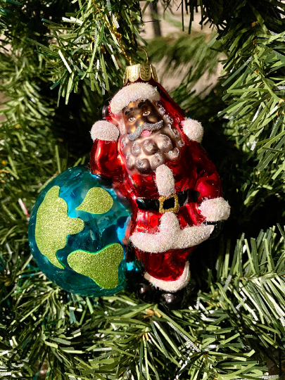 African American Santa and Earth Glass Christmas Ornament