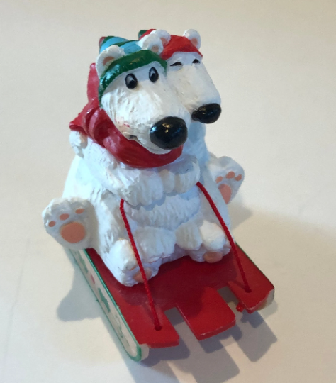 Vintage Hallmark 1985 Sledding Polar Bears Christmas Ornament