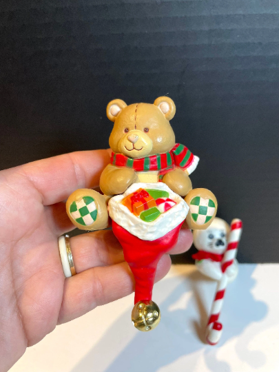 Vintage Teddy Bear and Baby Seal Hard Plastic Stocking Holders