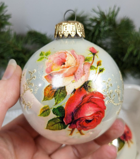 Vintage Krebs Roses Christmas Ornaments