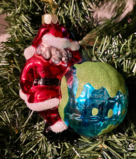 African American Santa and Earth Glass Christmas Ornament