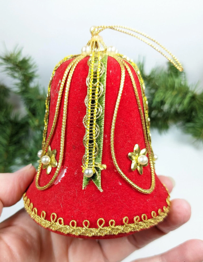 Vintage Bell Beaded Pushpin Christmas Ornament