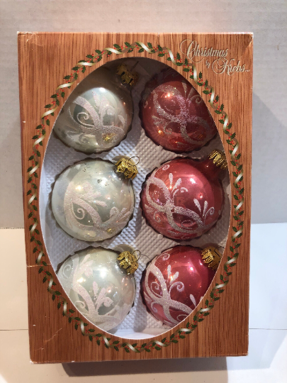 Vintage Krebs Pink and White Christmas Ornaments