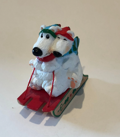 Vintage Hallmark 1985 Sledding Polar Bears Christmas Ornament