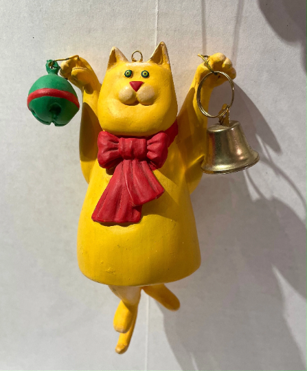 Vintage Cat with Bell and Ball Christmas Ornament