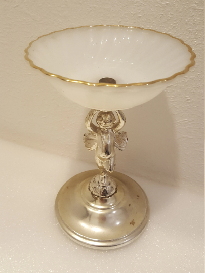 Vintage Milk Glass Cherub Candy Dish