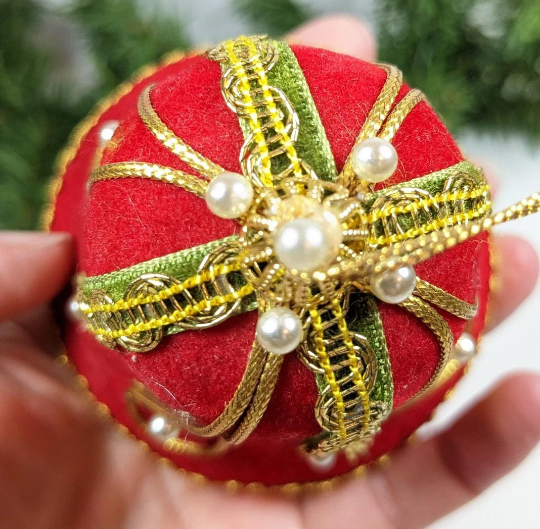 Vintage Bell Beaded Pushpin Christmas Ornament